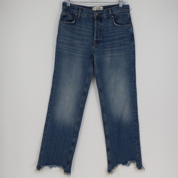 Free People Denim - Free People Maggie Mid Rise Button Fly Straight Leg Denim Jeans Blue Size 25
